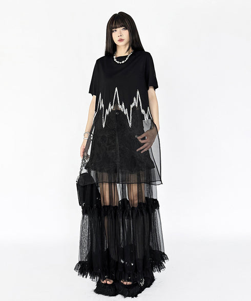 Black Mesh Layered Skirt